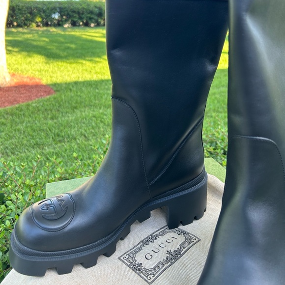 GUCCI  Women Interlocking GG High Leather Boots NIB 39.5 - Picture 2 of 12